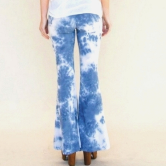 LENNI Free People Blue HTF Tie Dye Lace Up Bell Flare Jimmy Pants S 30W - Picture 10 of 16